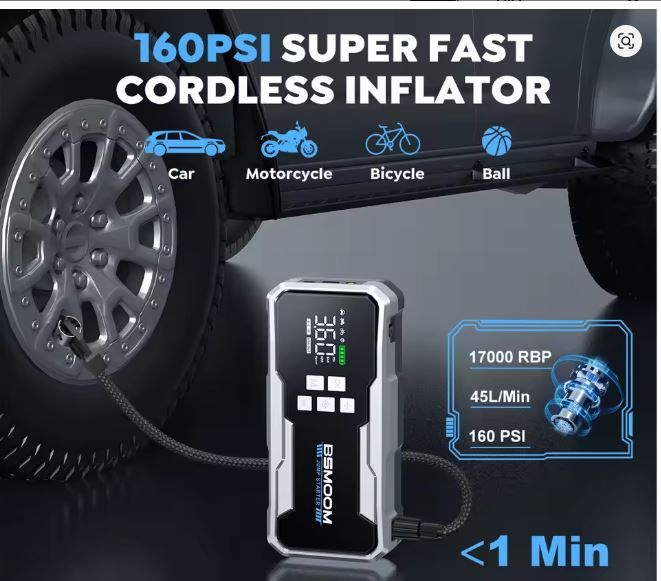 3000A 20000mAh Car Jump Starter with Dual USB Output and LCD Display High-Power 12V Battery Booster for 8.0L Petrol and 6.0L Diesel Engines – Portable Emergency Start Power Bank with Smart Protection