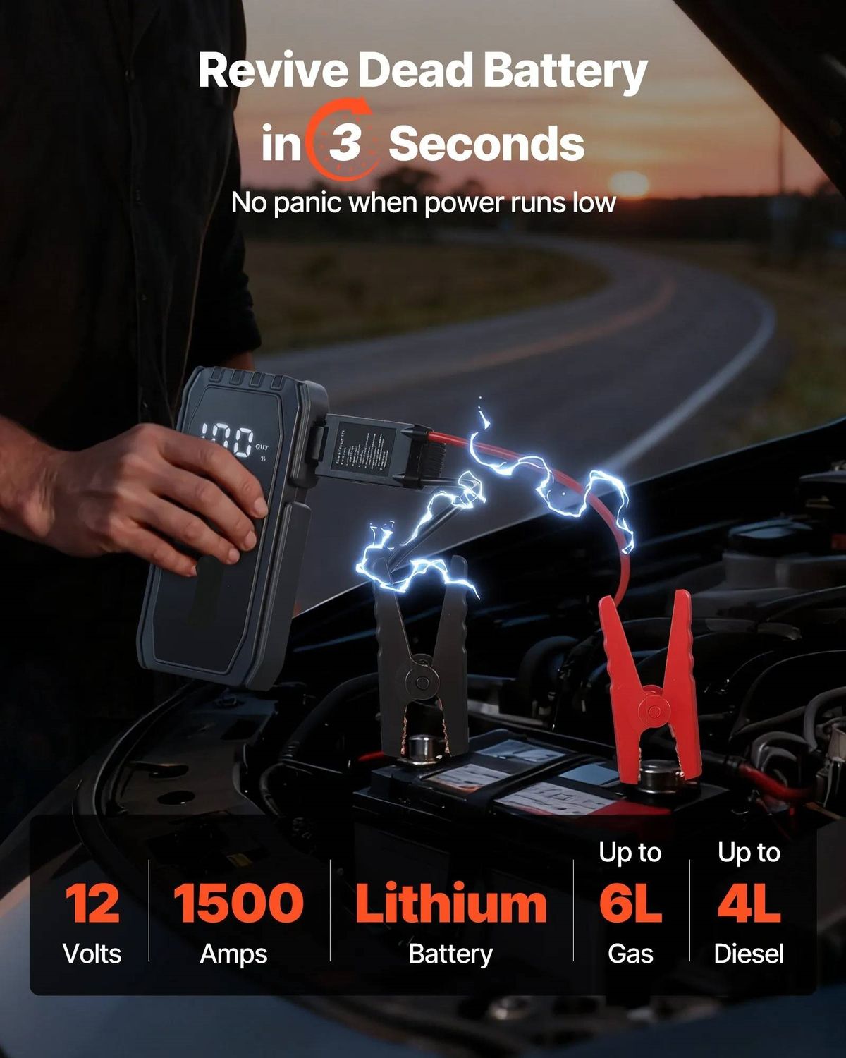 Jump Starter 1500A Portable Car Battery Booster