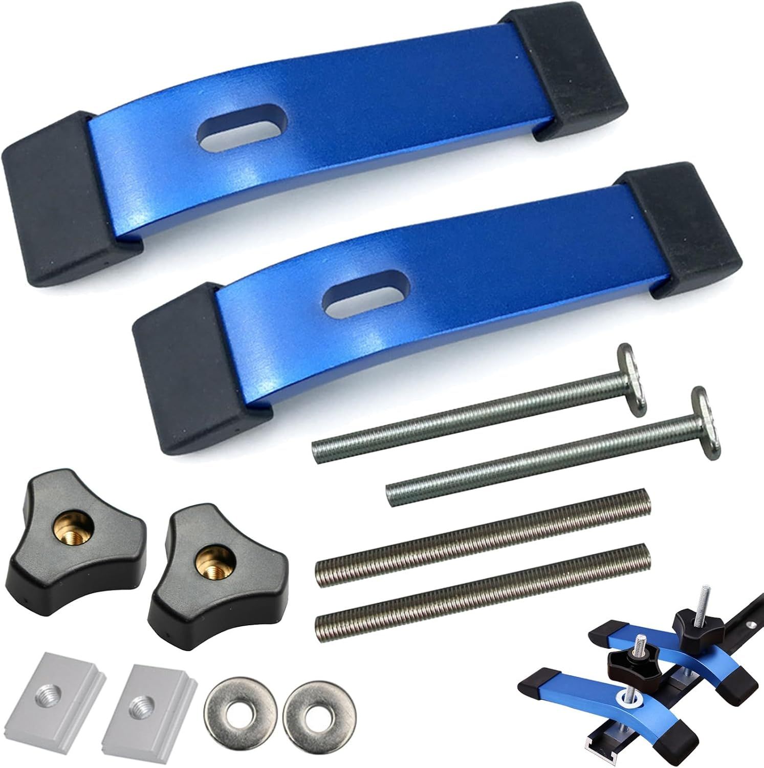 Set of 2-Piece T-Track Woodworking Clamp Set – Blue Aluminium