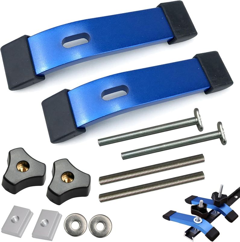 Set of 2-Piece T-Track Woodworking Clamp Set – Blue Aluminium