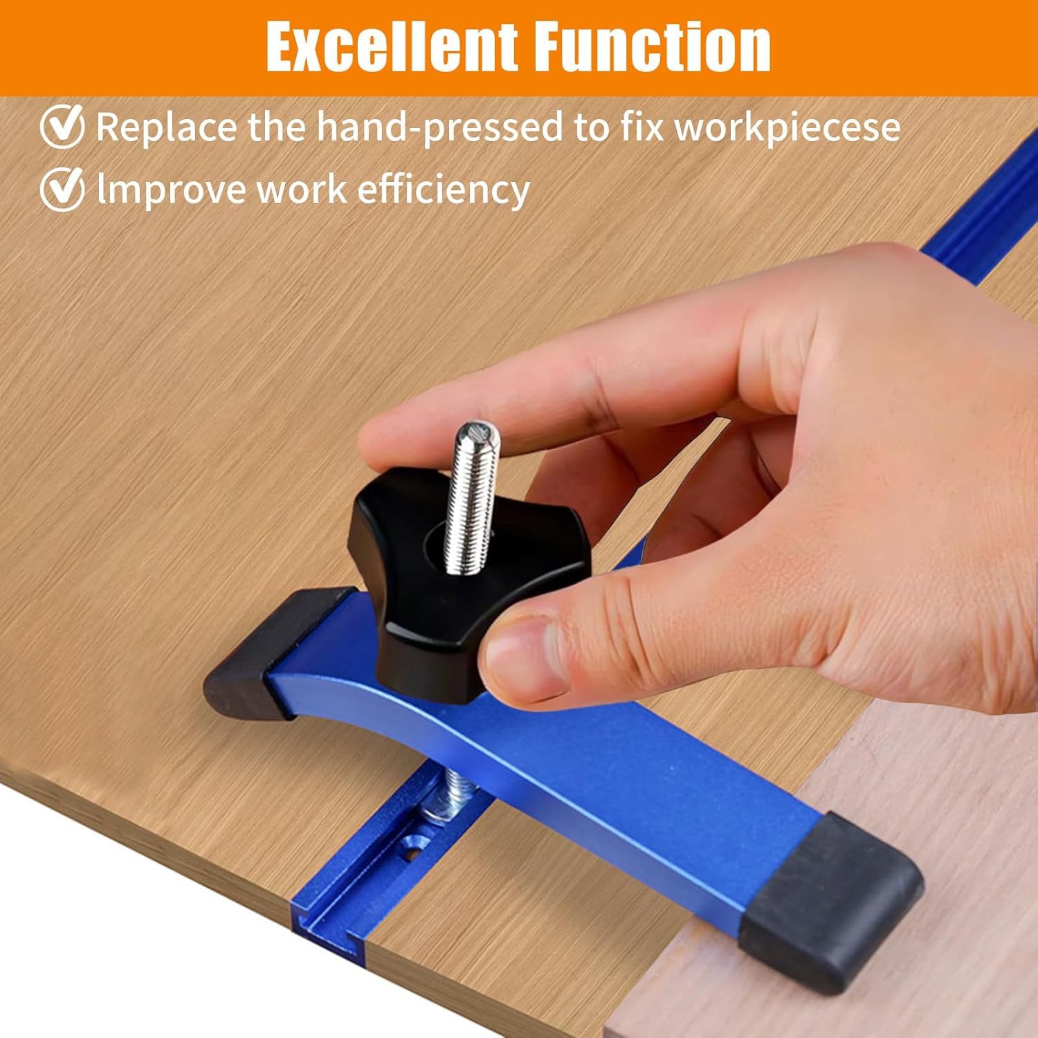 Set of 2-Piece T-Track Woodworking Clamp Set – Blue Aluminium