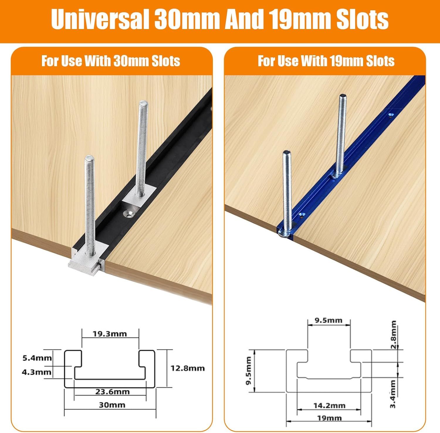 Set of 2-Piece T-Track Woodworking Clamp Set – Blue Aluminium