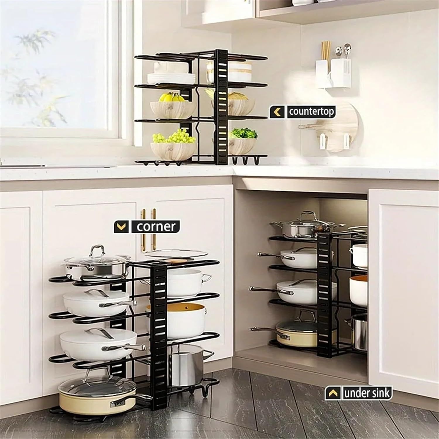 Pot Rack Adjustable 8 Tier Kitchen Organizer
