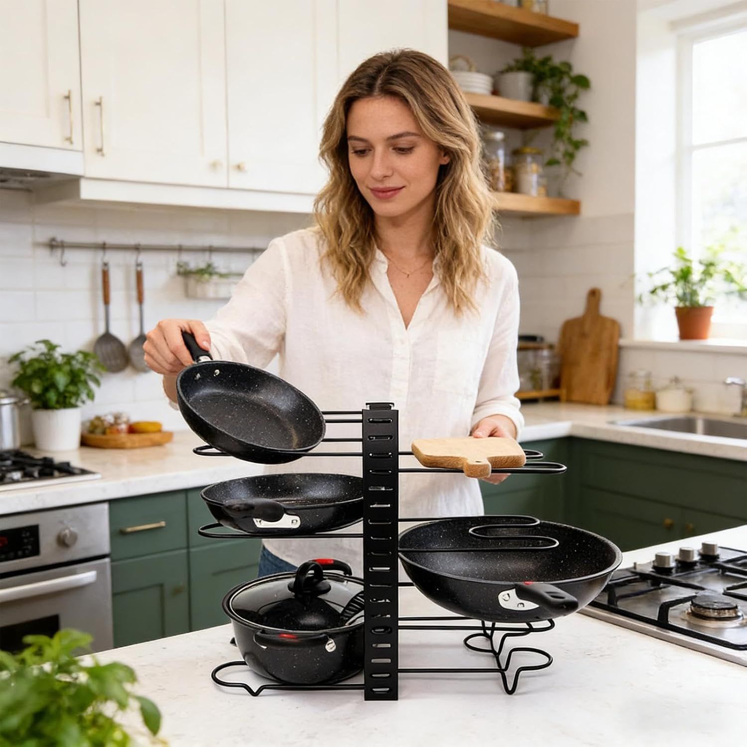 Pot Rack Adjustable 8-Tier &amp; Pan Organizer – Kitchen Cookware Storage