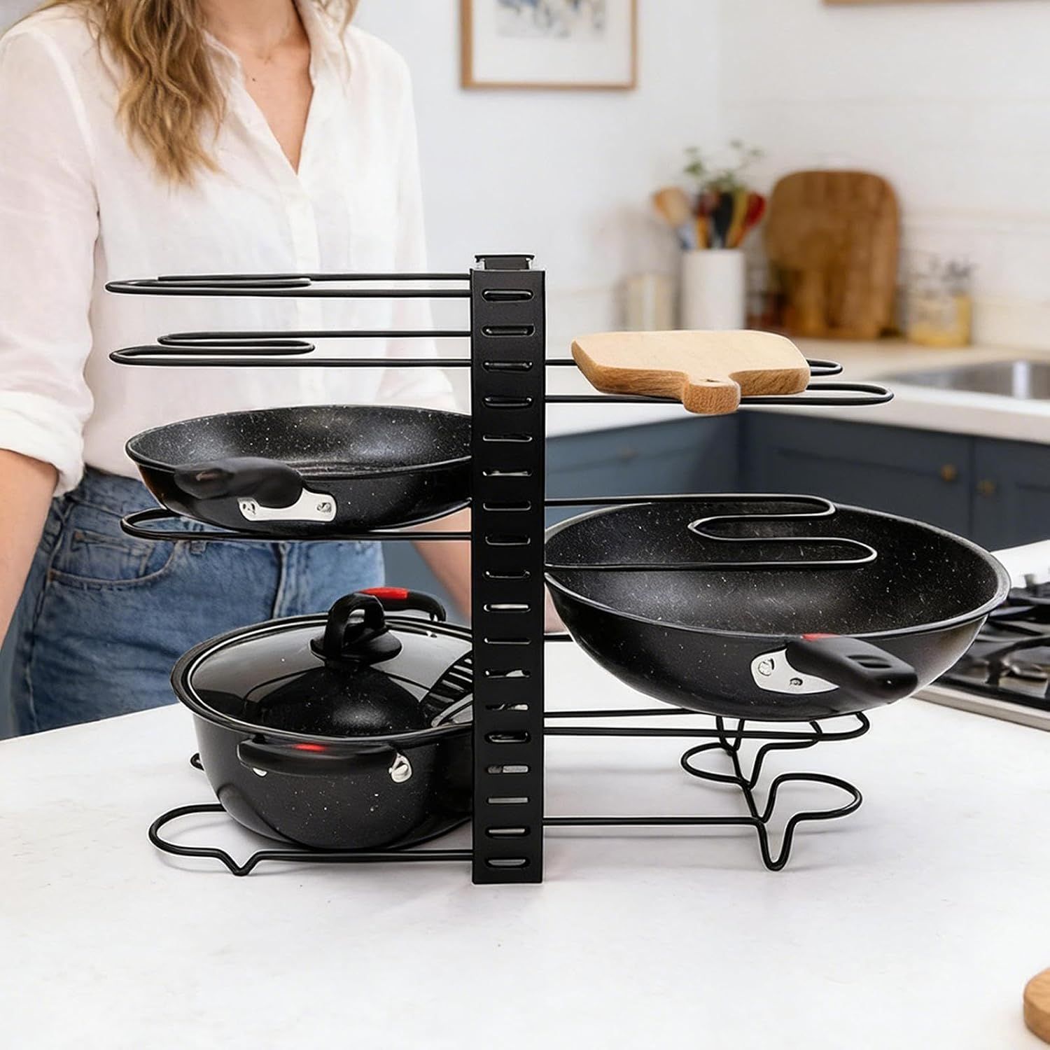 Pot Rack Adjustable 8-Tier &amp; Pan Organizer – Kitchen Cookware Storage