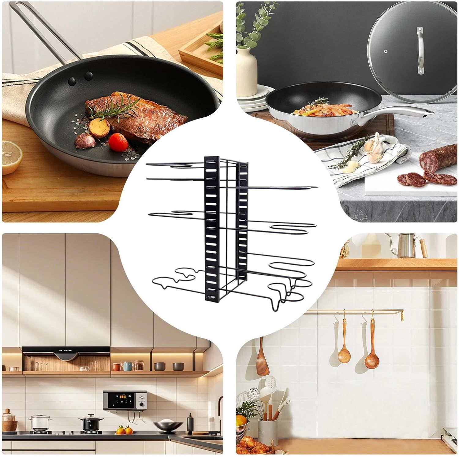 Pot Rack Adjustable 8-Tier &amp; Pan Organizer – Kitchen Cookware Storage
