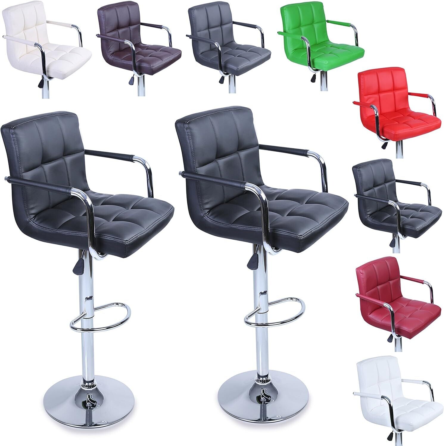 Bar Stool 360° Swivel Chair with Footrest, Colour: Black