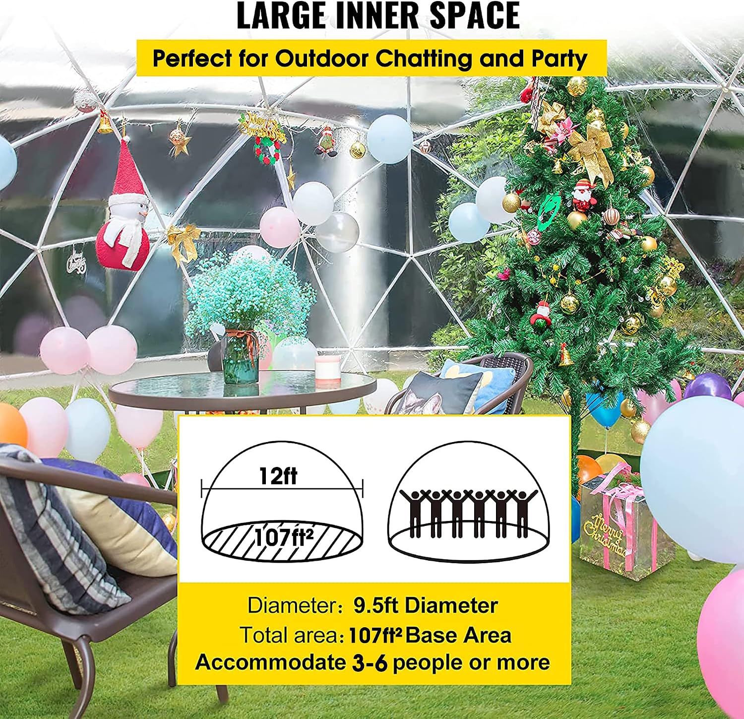 12 x 7.2ft PVC Dome Greenhouse Igloo Tent with LED Lights