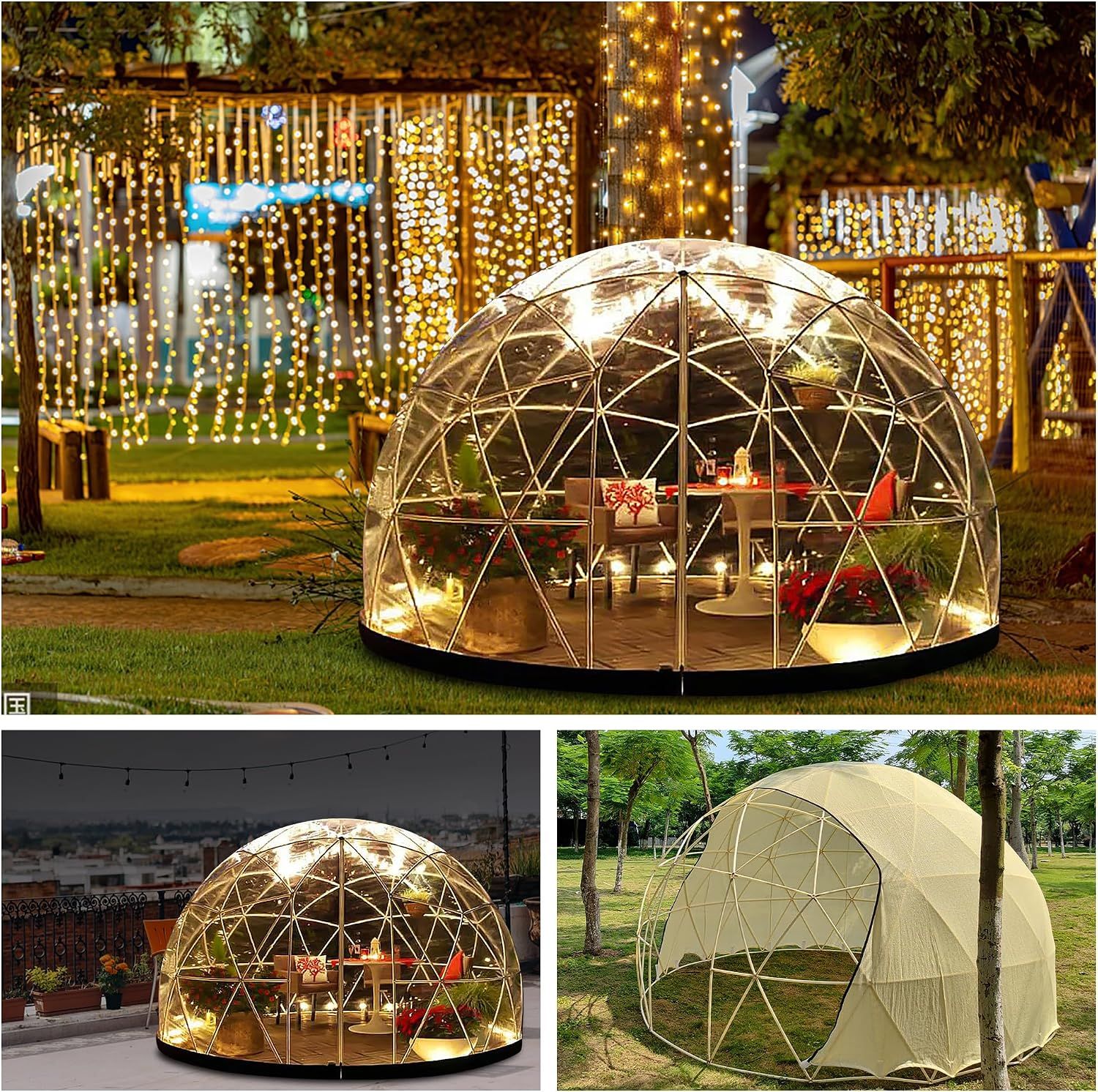 12 x 7.2ft PVC Dome Greenhouse Igloo Tent with LED Lights