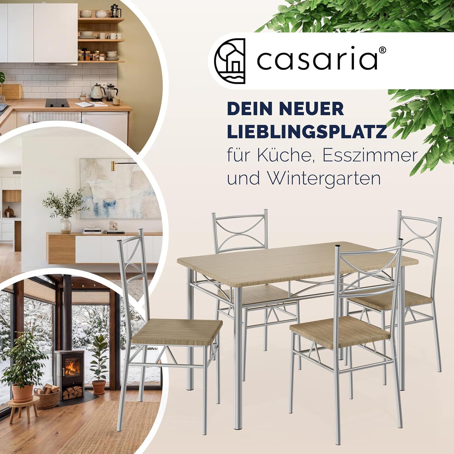 Quality Solid Dining Set for 4 – Oak Industrial Style Table &amp; Chairs
