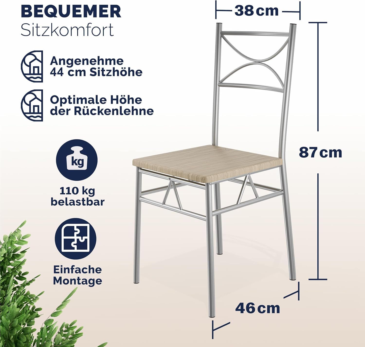Quality Solid Dining Set for 4 – Oak Industrial Style Table &amp; Chairs
