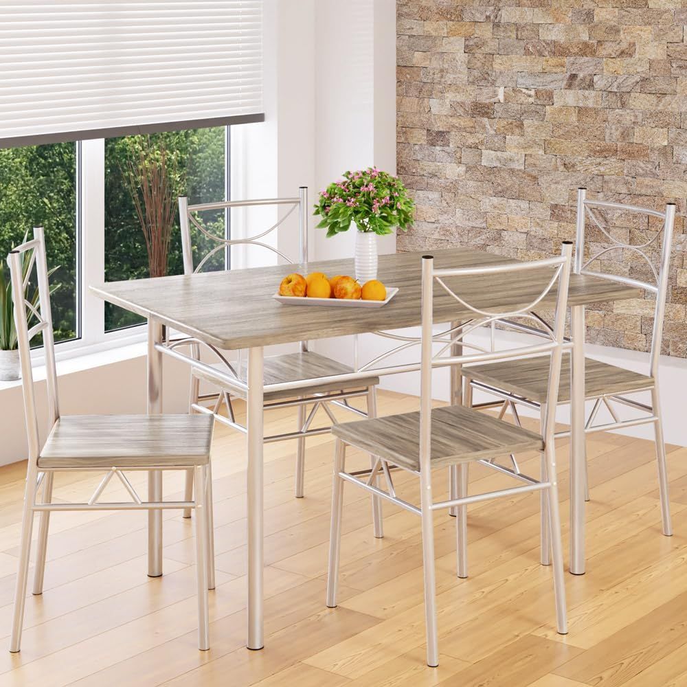 Quality Solid Dining Set for 4 – Oak Industrial Style Table &amp; Chairs