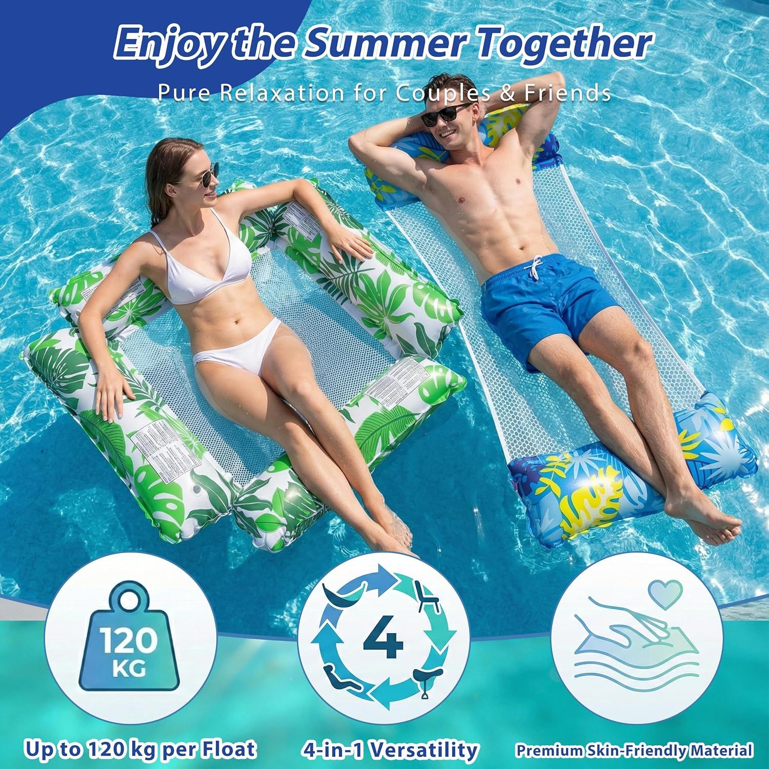 Pool Floats 2 Pack Inflatable Water Hammock &amp; Lounger