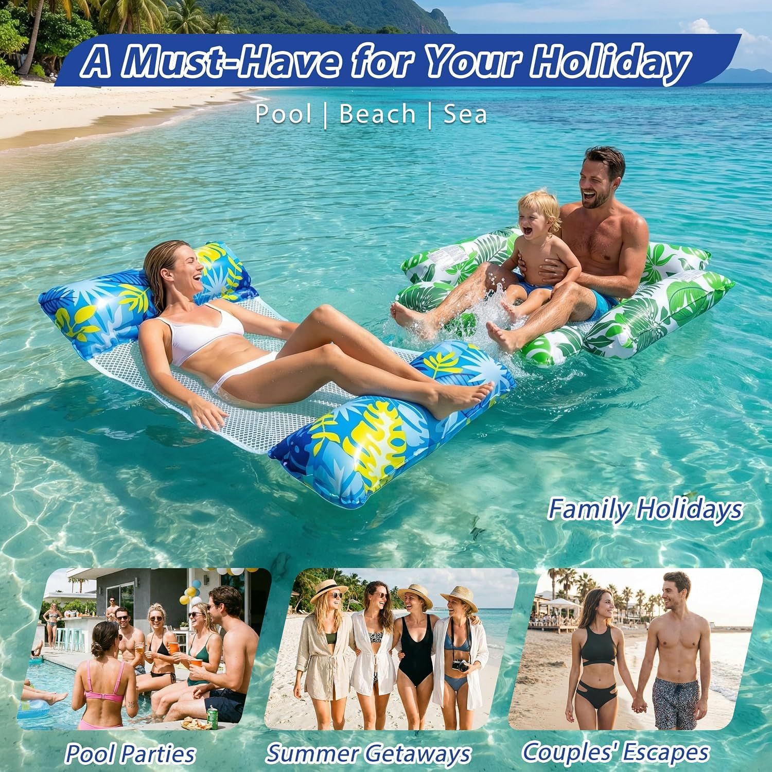 Pool Floats 2 Pack Inflatable Water Hammock &amp; Lounger