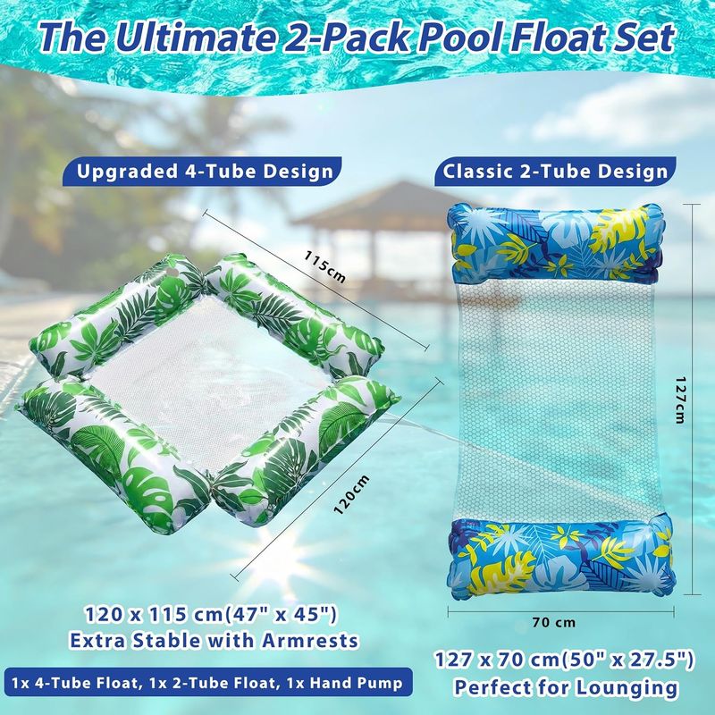 Pool Floats 2 Pack Inflatable Water Hammock &amp; Lounger