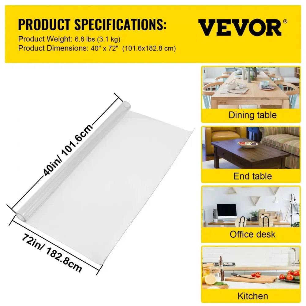 Table Cover PVC 101.6x182.8cm Clear Protector