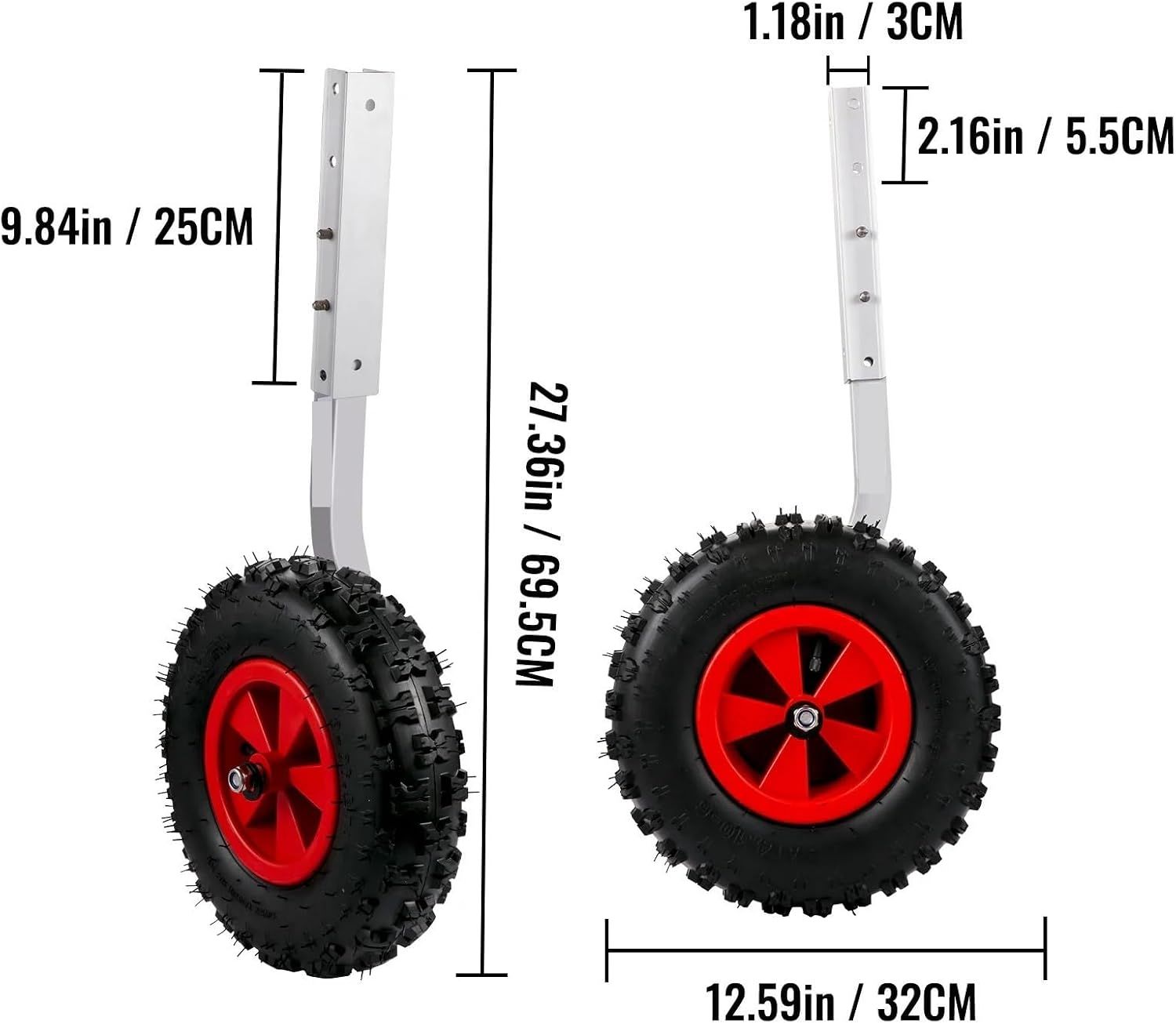 2Pcs Inflatable Boat Launching Wheels 227kg Capacity Aluminium Frame with 31cm Rubber Tyres