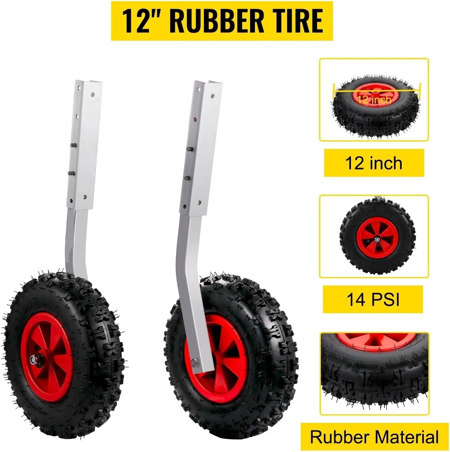 2Pcs Inflatable Boat Launching Wheels 227kg Capacity Aluminium Frame with 31cm Rubber Tyres