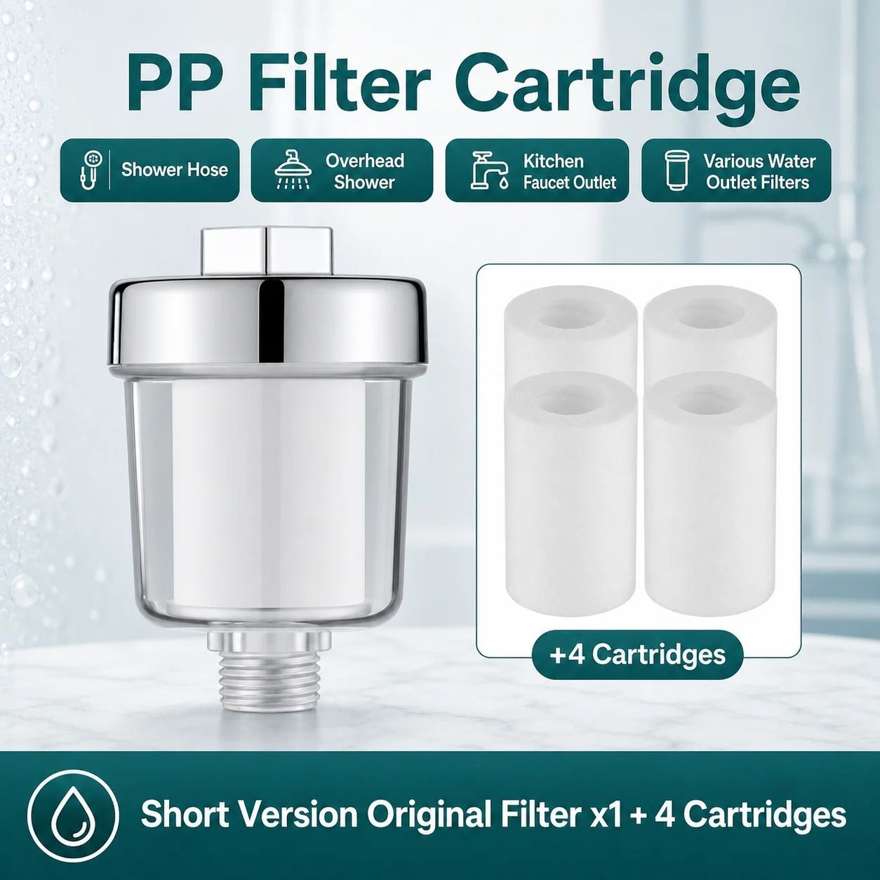 Universal Shower Water Filter – Transparent ABS Housing with Replaceable PP Cotton Cartridge