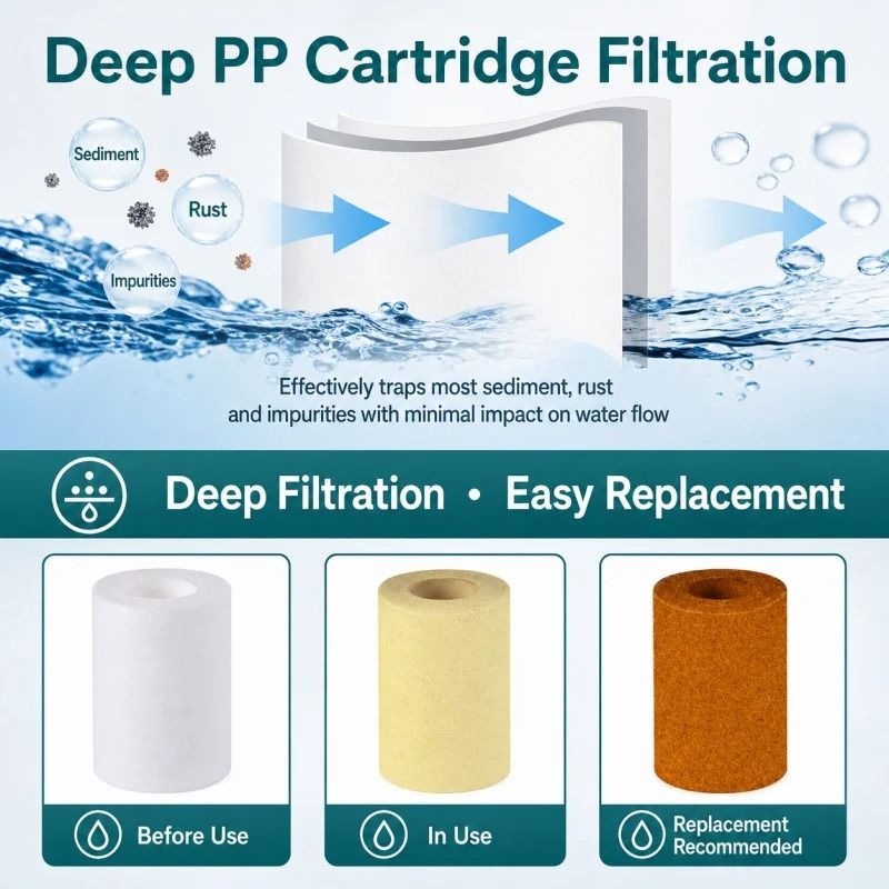 Universal Shower Water Filter – Transparent ABS Housing with Replaceable PP Cotton Cartridge