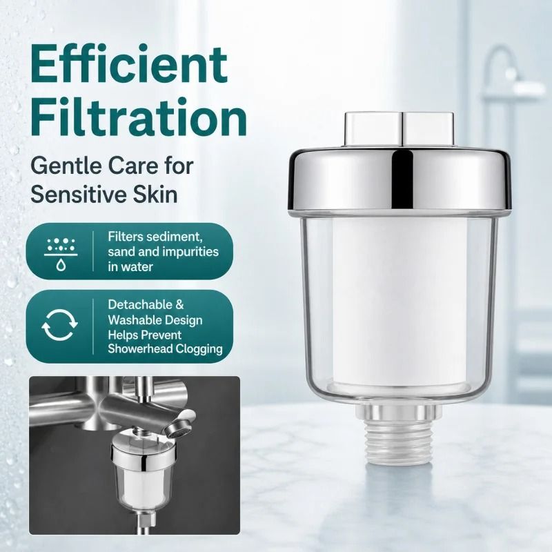 Universal Shower Water Filter – Transparent ABS Housing with Replaceable PP Cotton Cartridge