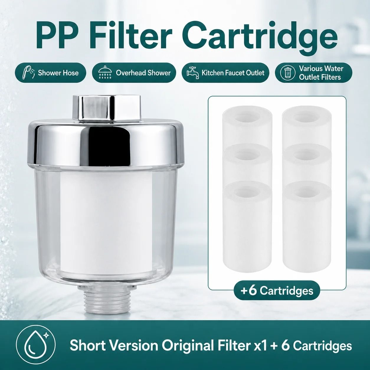 Universal Shower Water Filter – Transparent ABS Housing with Replaceable PP Cotton Cartridge