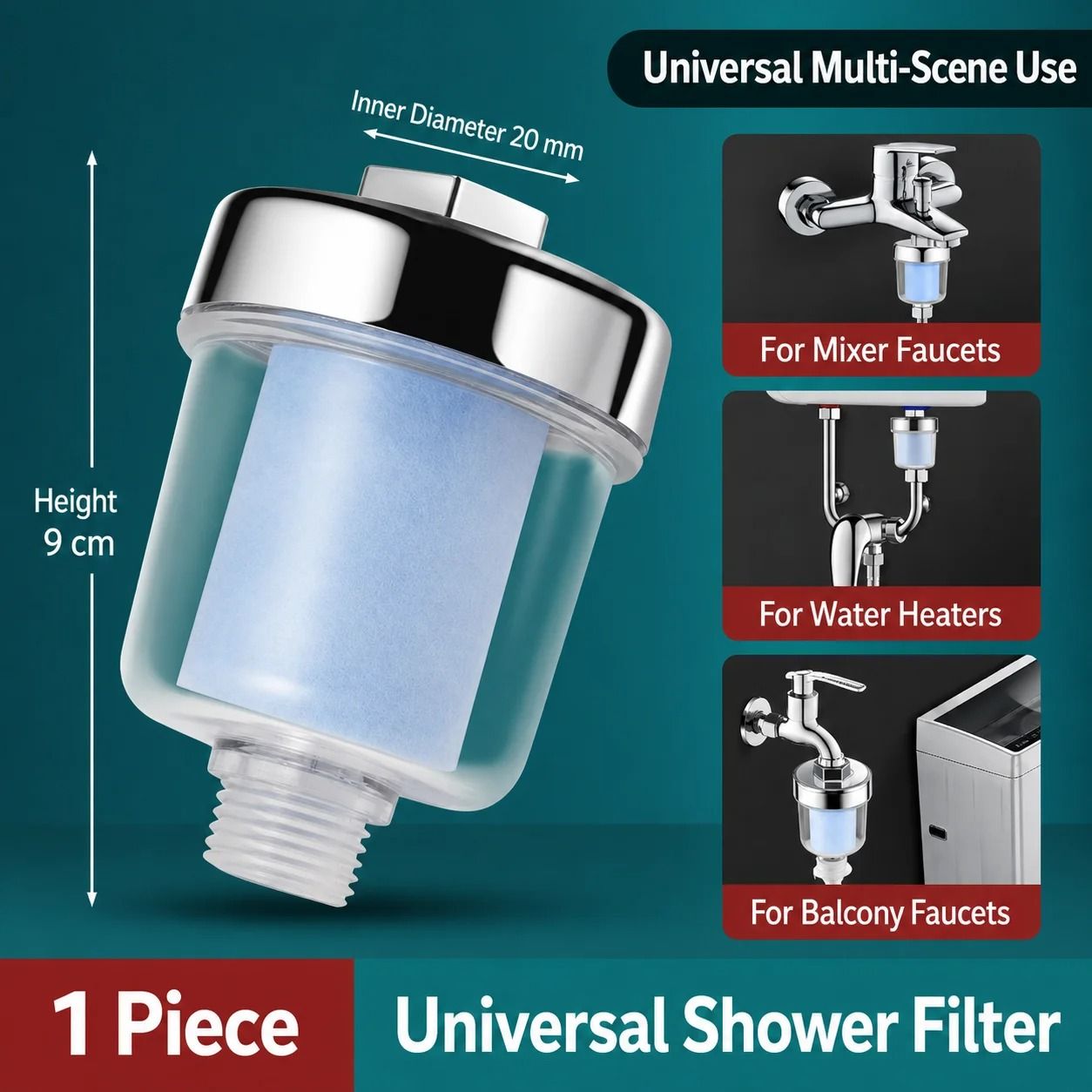 Universal Shower Water Filter – Transparent ABS Housing with Replaceable PP Cotton Cartridge