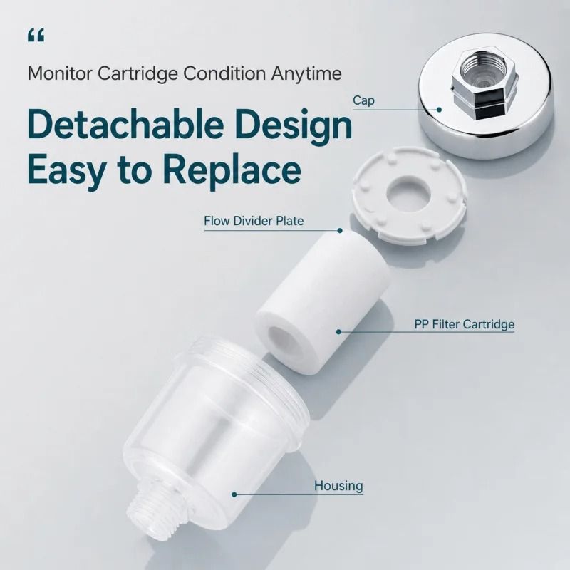 Universal Shower Water Filter – Transparent ABS Housing with Replaceable PP Cotton Cartridge