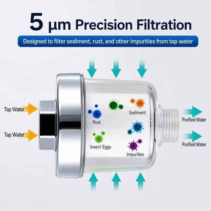 Universal Shower Water Filter – Transparent ABS Housing with Replaceable PP Cotton Cartridge