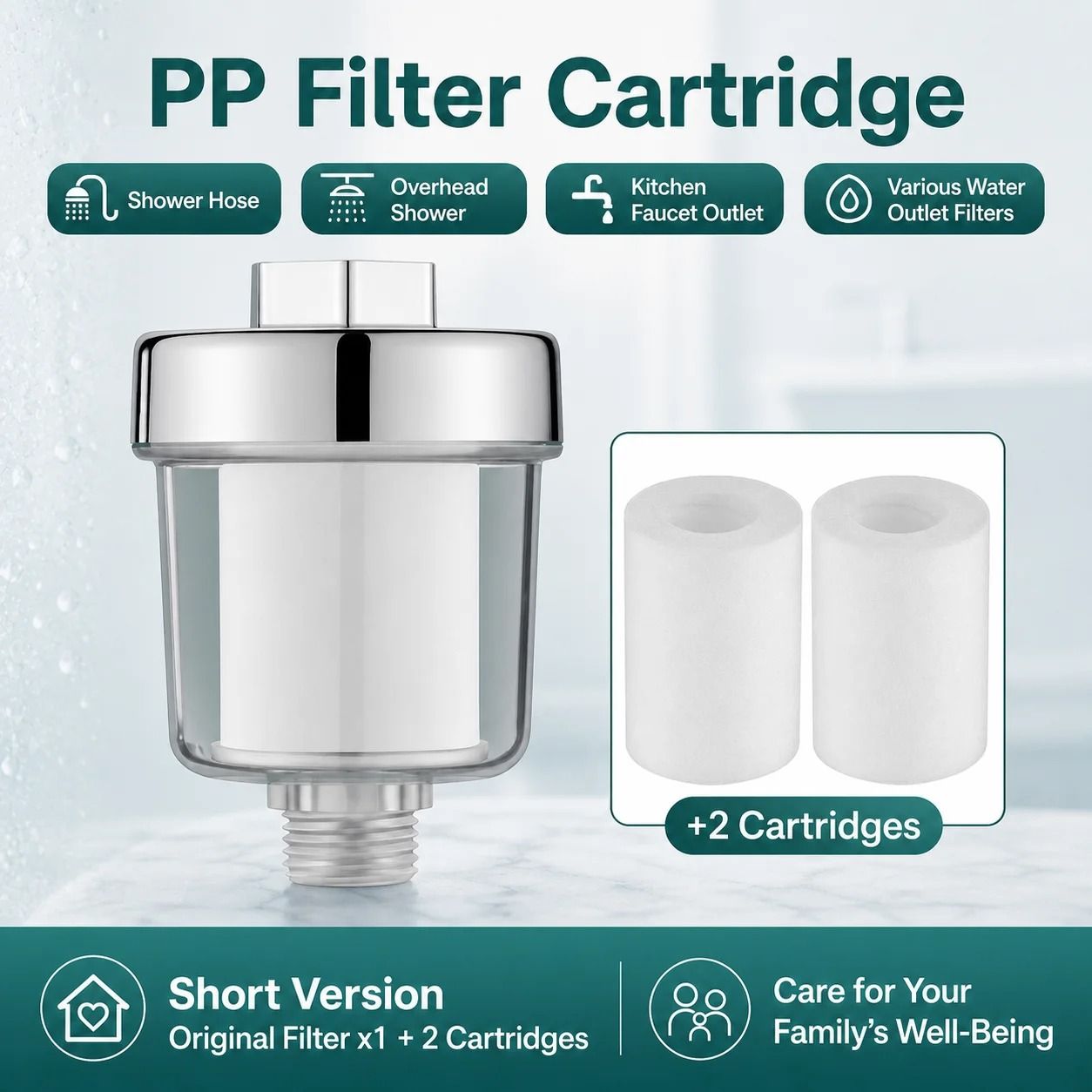 Universal Shower Water Filter – Transparent ABS Housing with Replaceable PP Cotton Cartridge