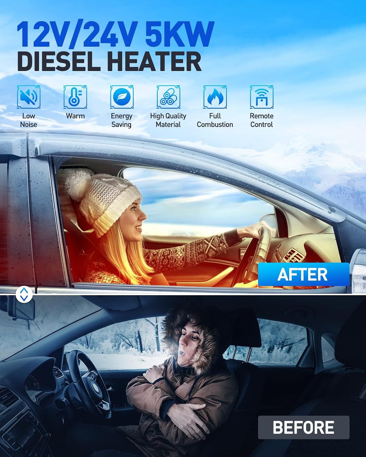 8KW 12V Diesel Air Heater with LCD Remote Control, Portable Parking Heater for RV Truck Car