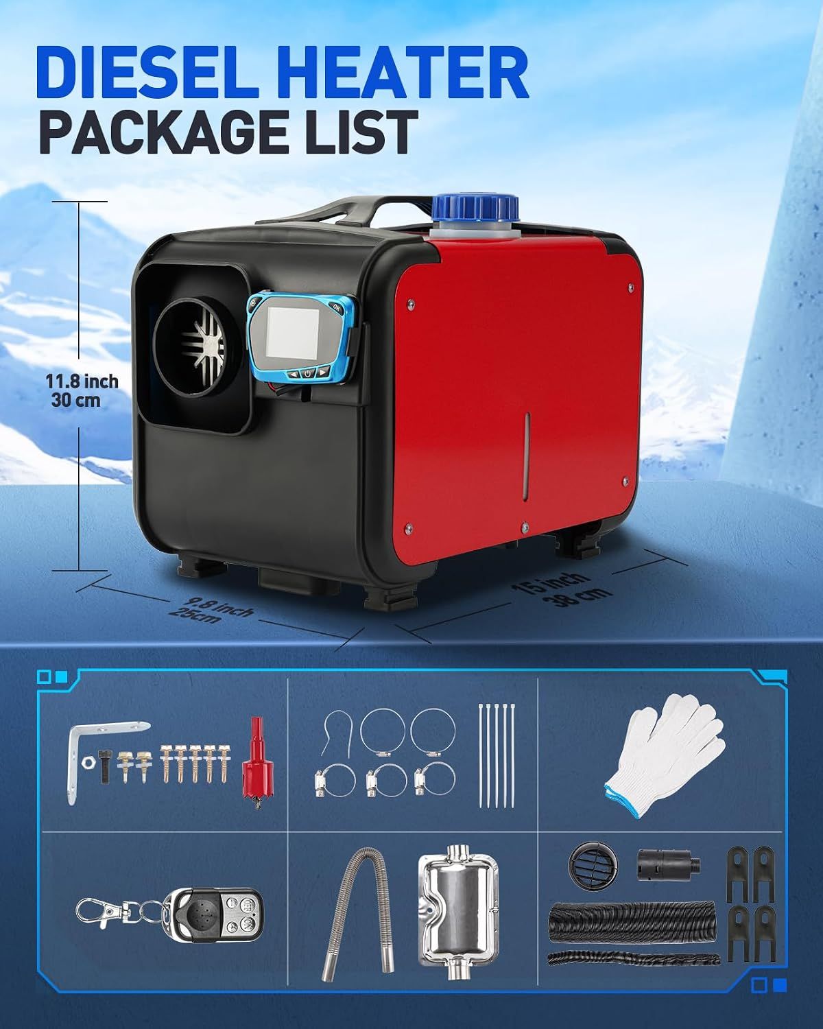 8KW 12V Diesel Air Heater with LCD Remote Control, Portable Parking Heater for RV Truck Car