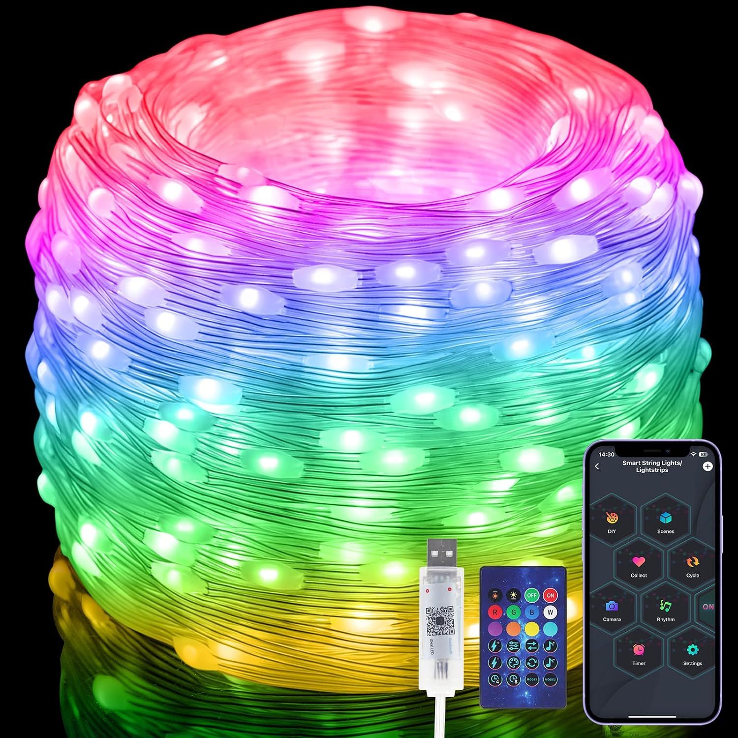 RGB Smart Fairy String Lights 20m LED Multicolor APP Remote Control Waterproof Decorative Lights