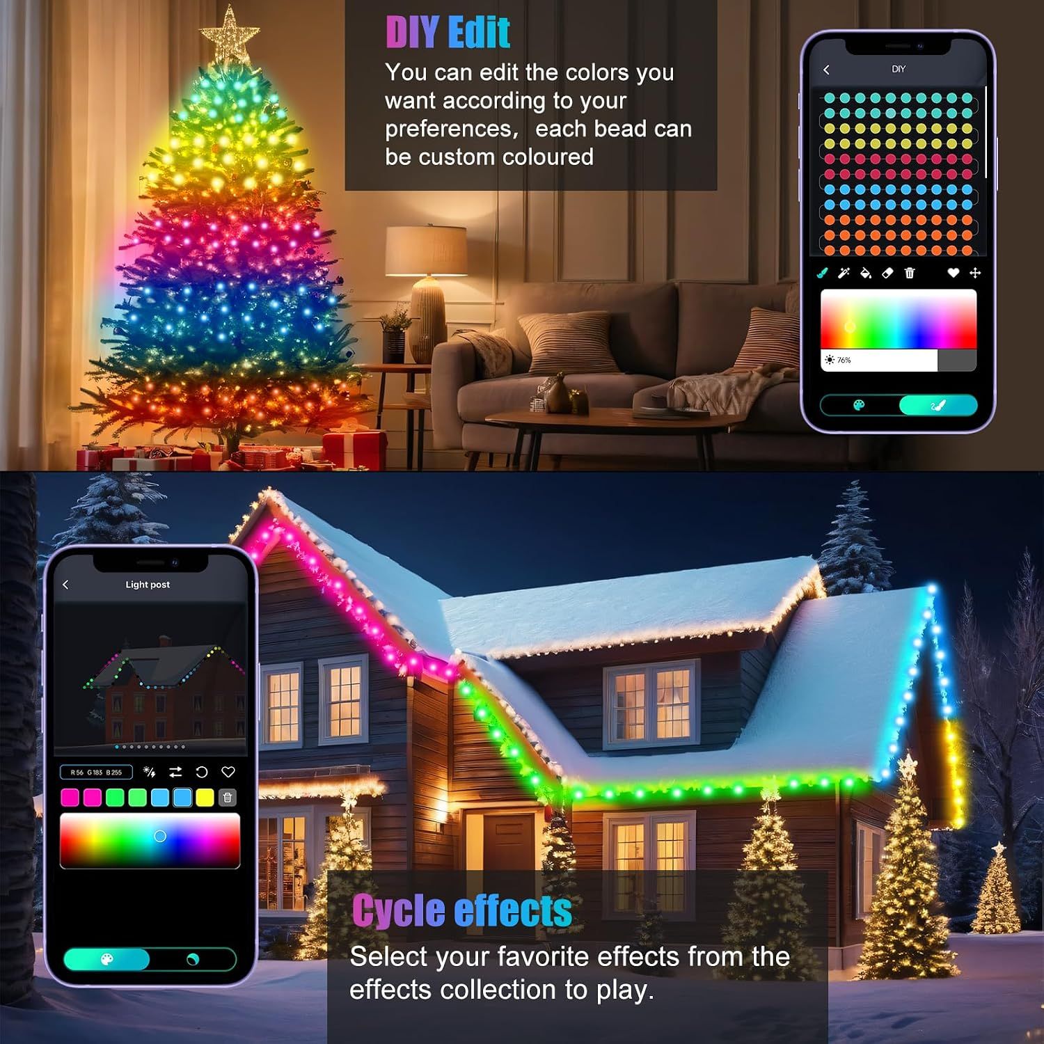 RGB Smart Fairy String Lights 20m LED Multicolor APP Remote Control Waterproof Decorative Lights