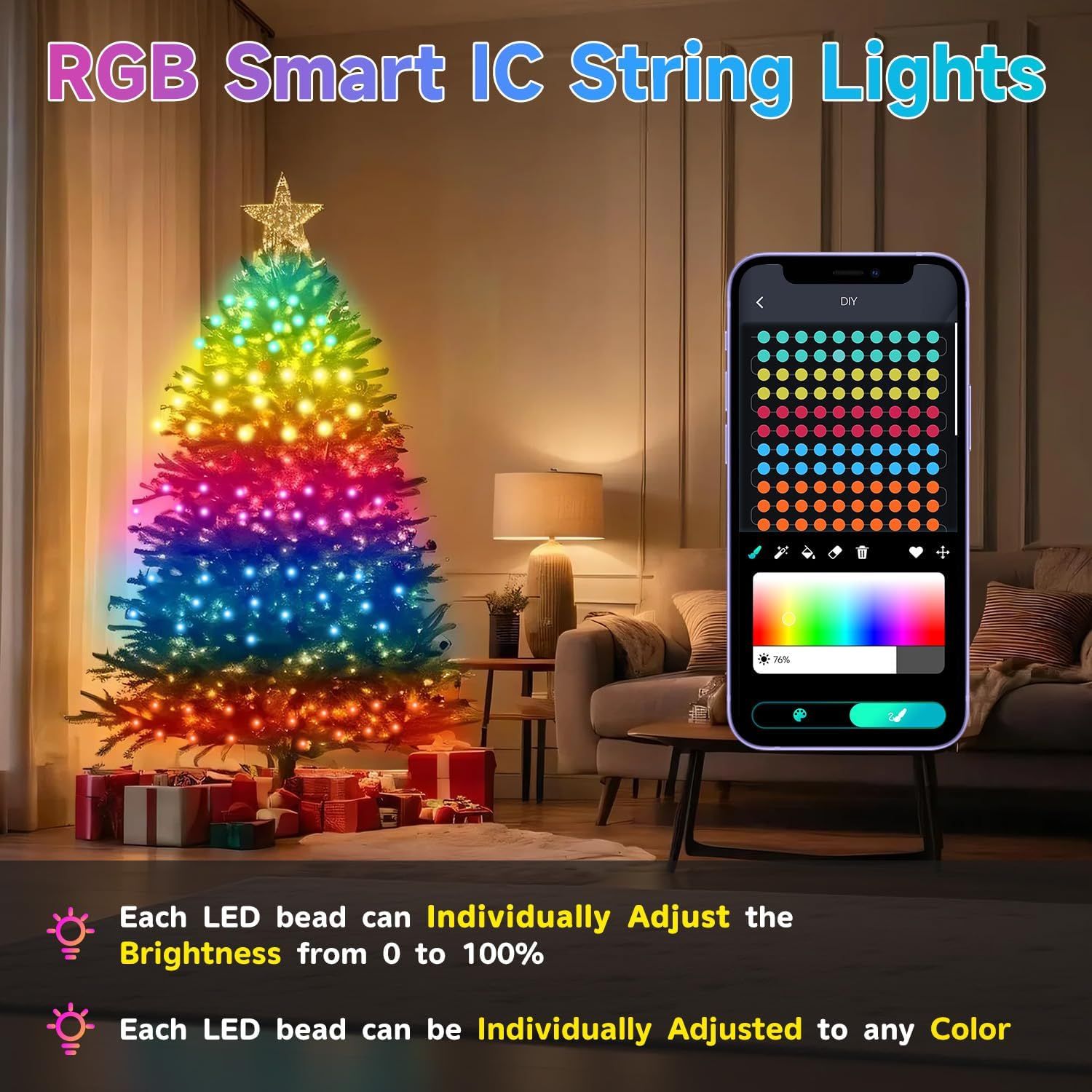 RGB Smart Fairy String Lights 20m LED Multicolor APP Remote Control Waterproof Decorative Lights