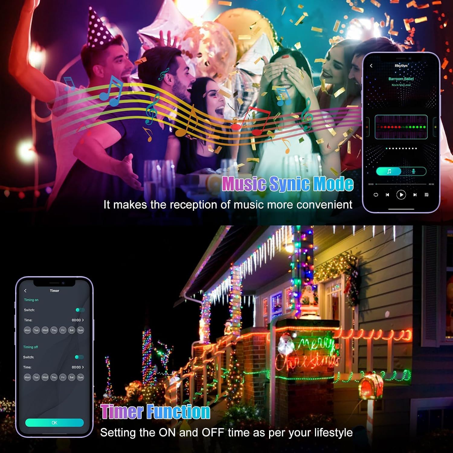 RGB Smart Fairy String Lights 20m LED Multicolor APP Remote Control Waterproof Decorative Lights