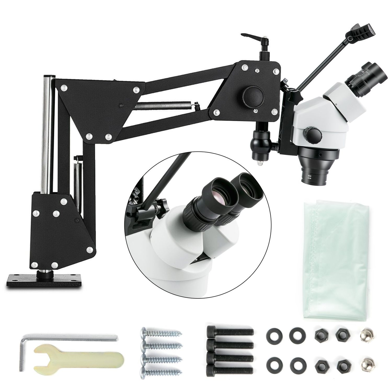 Zoom Trinocular Stereo Microscope (3.5X-90X) with WF10X 20mm Eyepieces, Binocular Stereo Pillar Stand – Multi-Directional Microscope for Jewelry Tools