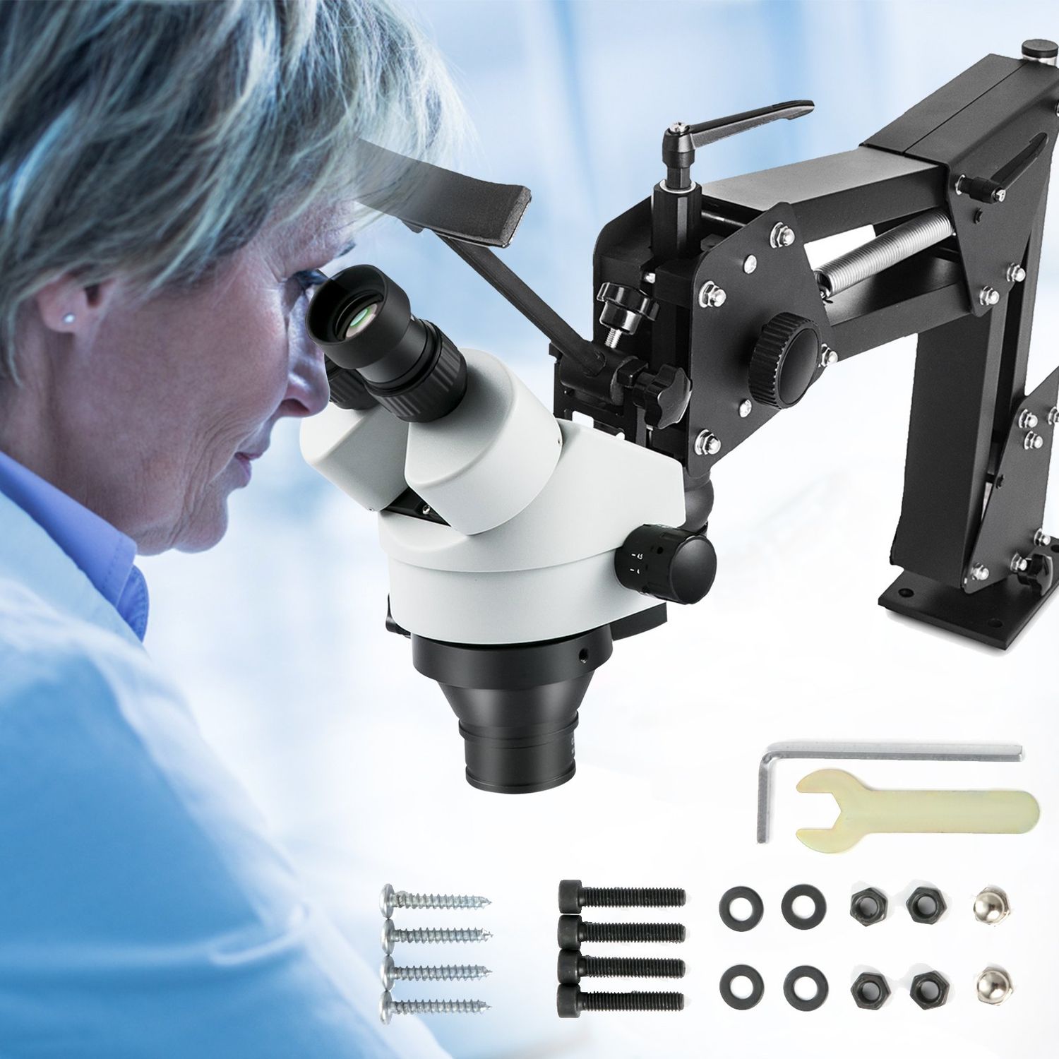 Zoom Trinocular Stereo Microscope (3.5X-90X) with WF10X 20mm Eyepieces, Binocular Stereo Pillar Stand – Multi-Directional Microscope for Jewelry Tools