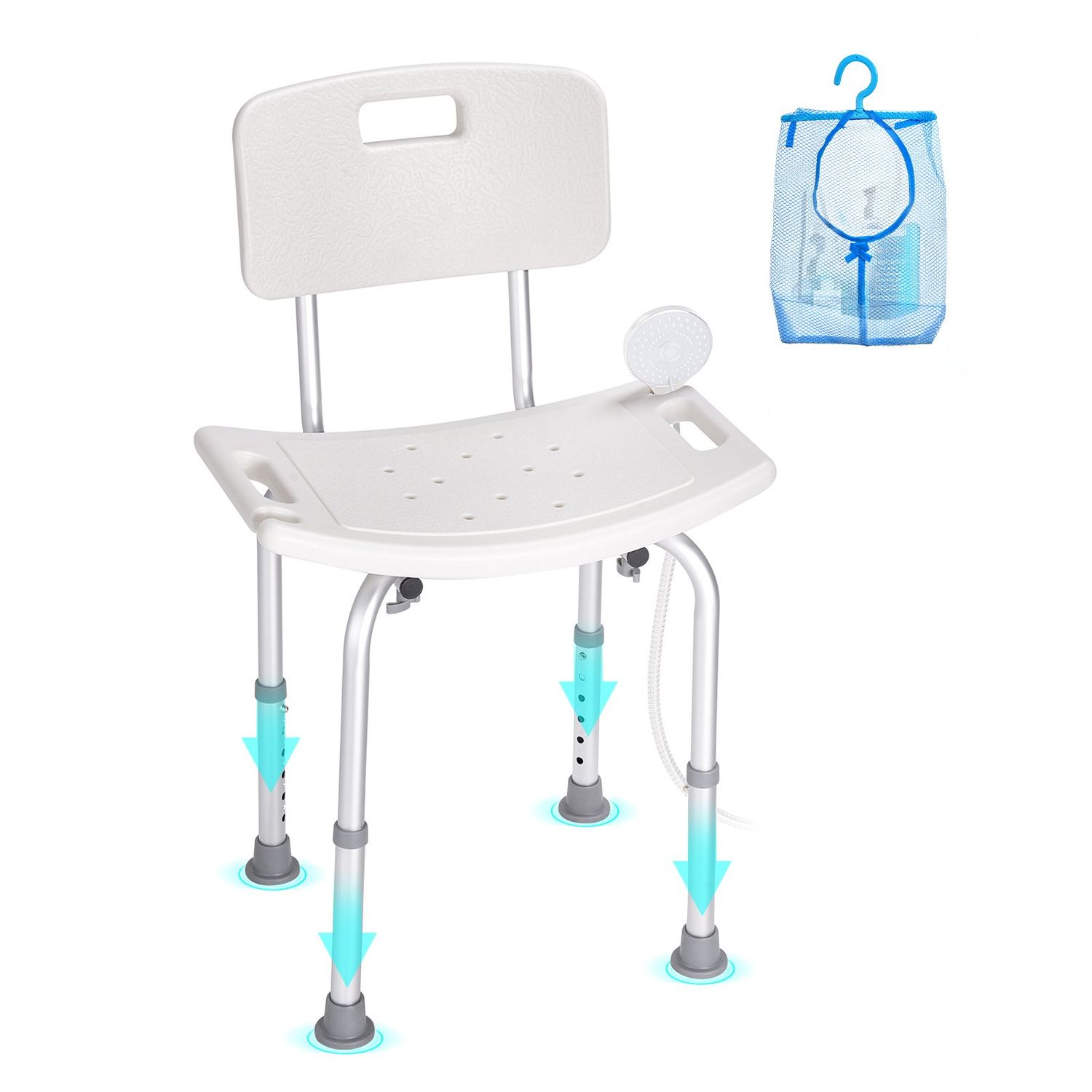Height Adjustable Shower Chair Bathroom Safety, Weight Capacity &amp; Type: 350 LBS with Backrest