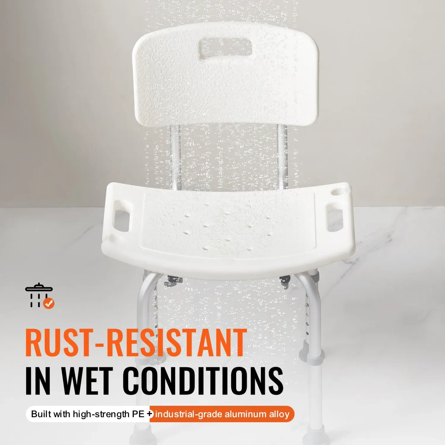 Adjustable Shower Chair with Arms &amp; Backrest – Non-Slip Bath Safety Seat, 350 lb Capacity