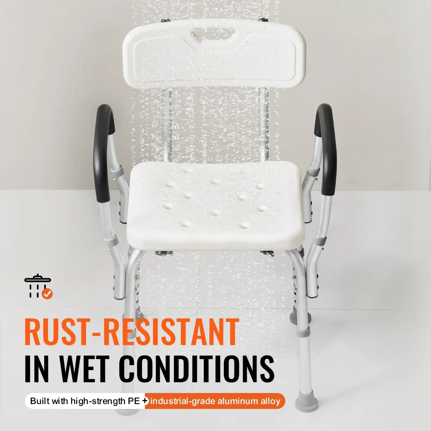 Adjustable Shower Chair with Arms &amp; Backrest – Non-Slip Bath Safety Seat, 350 lb Capacity