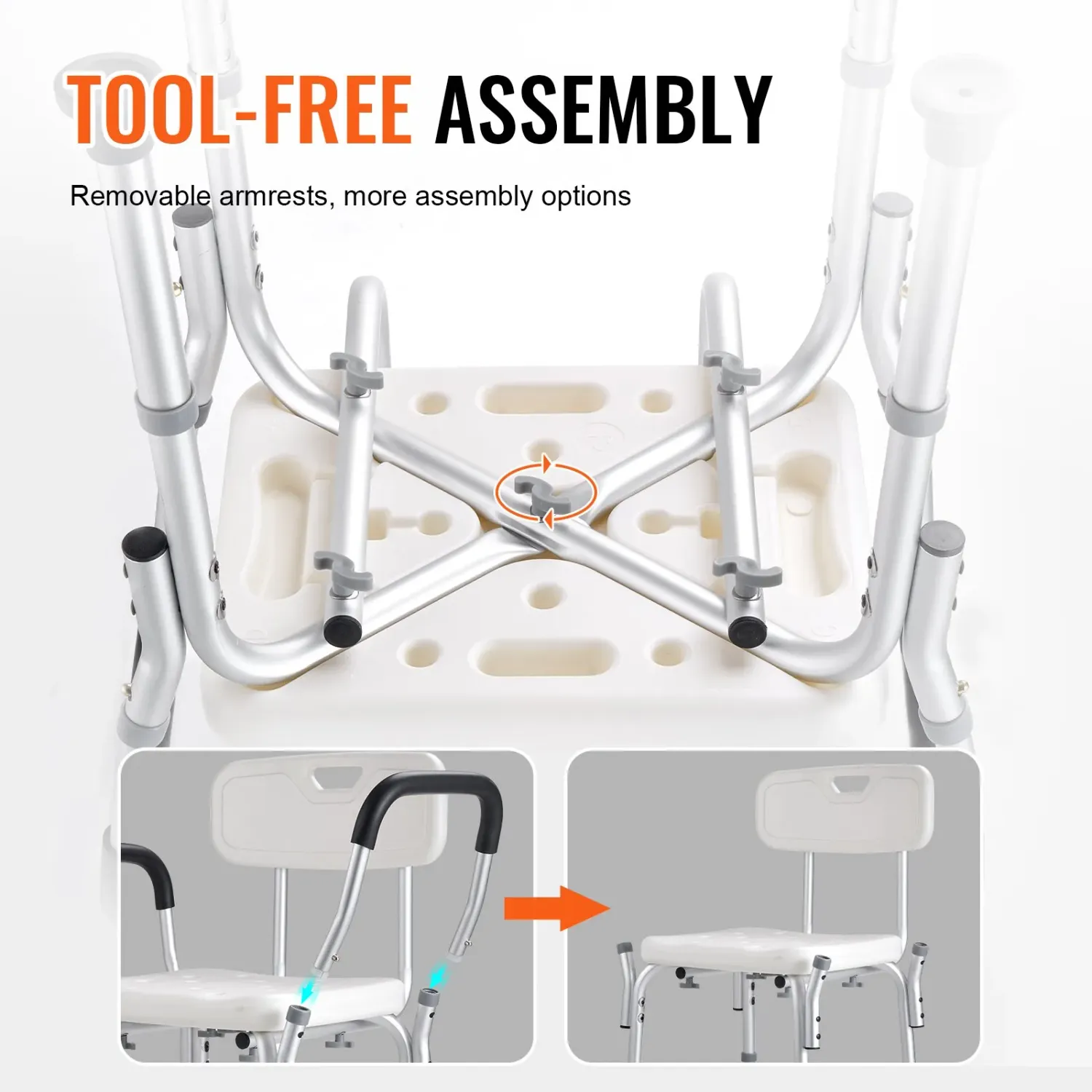 Adjustable Shower Chair with Arms &amp; Backrest – Non-Slip Bath Safety Seat, 350 lb Capacity