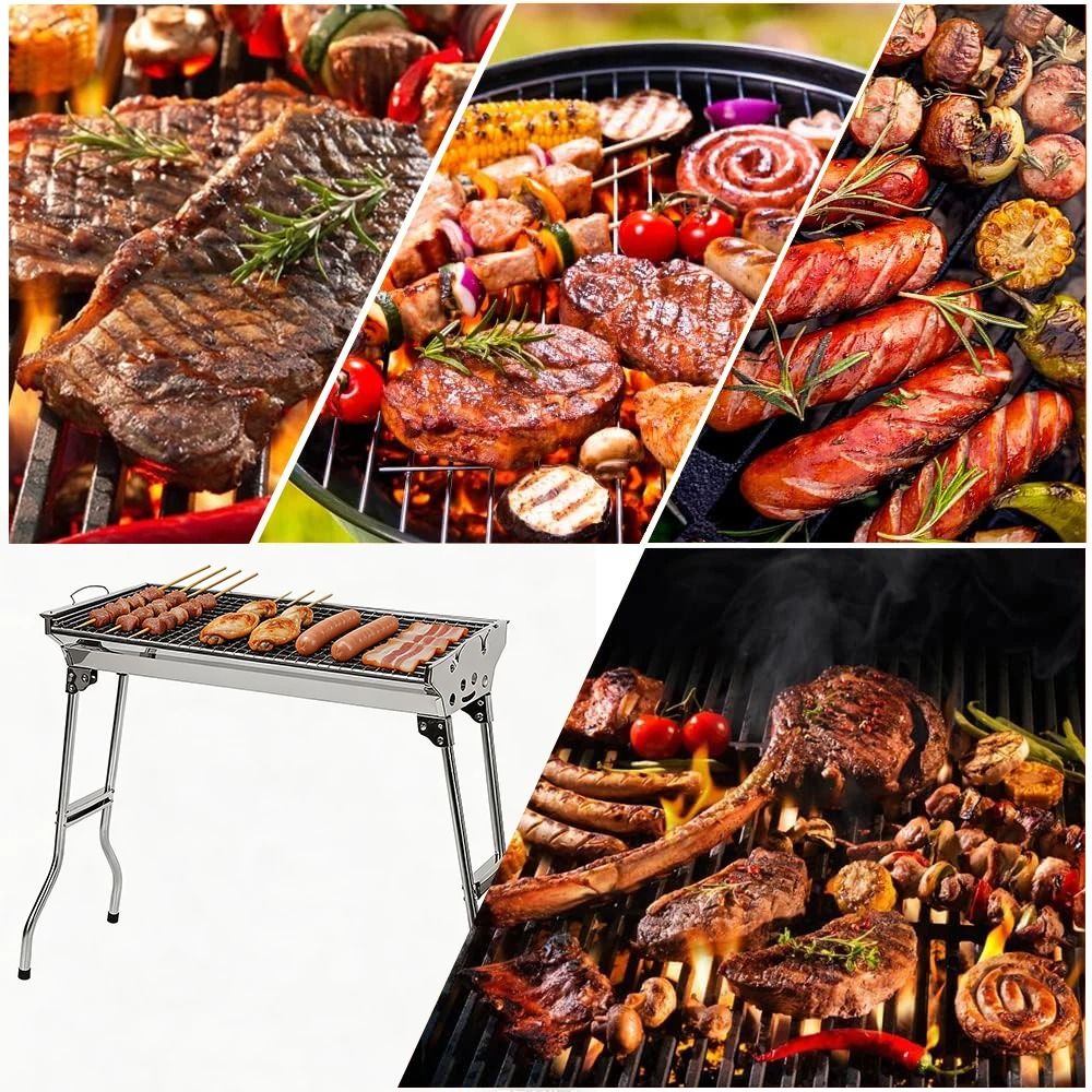 Portable Stainless Steel Charcoal BBQ Grill Foldable Camping Barbecue 73cm