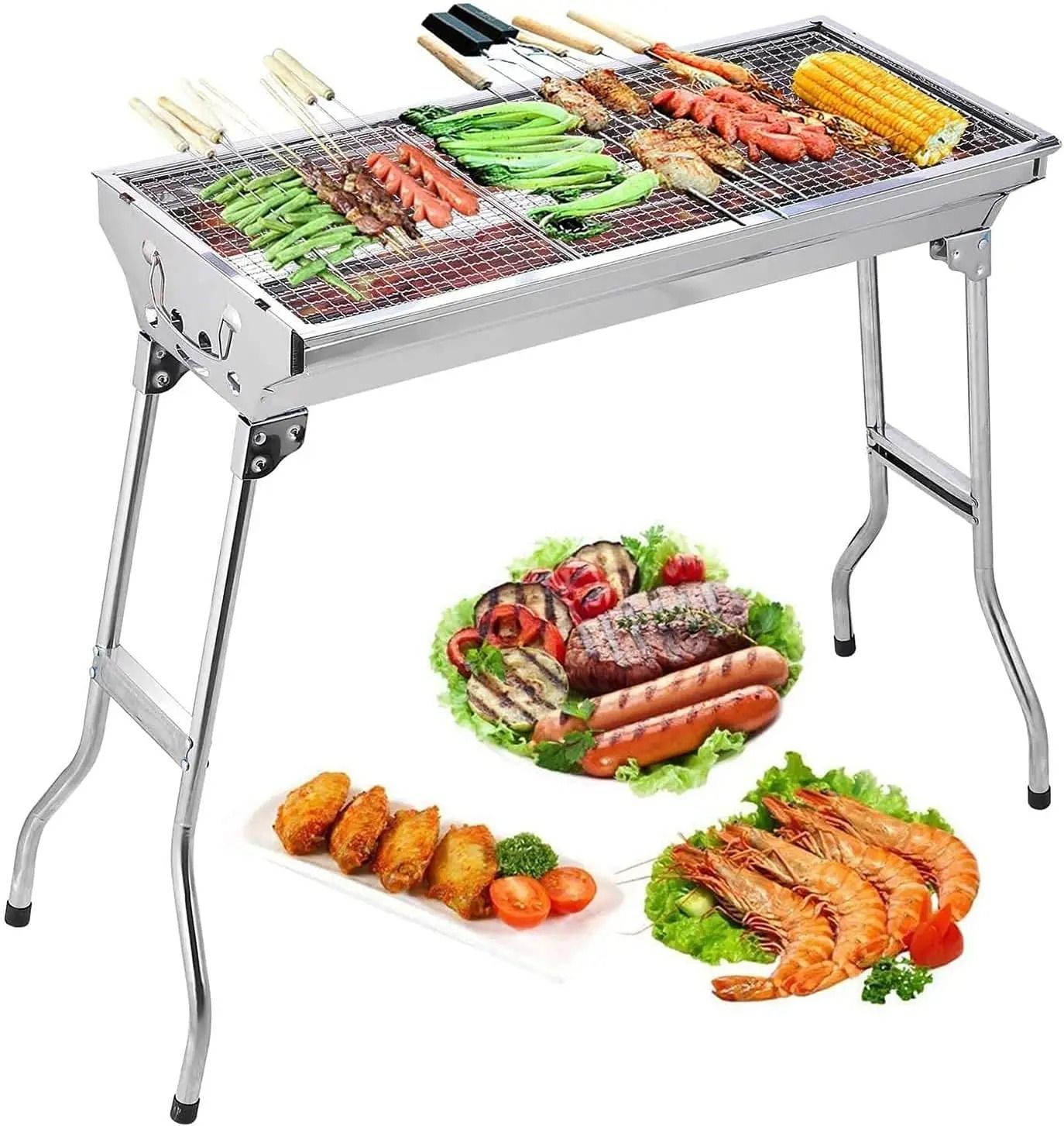 Portable Stainless Steel Charcoal BBQ Grill Foldable Camping Barbecue 73cm