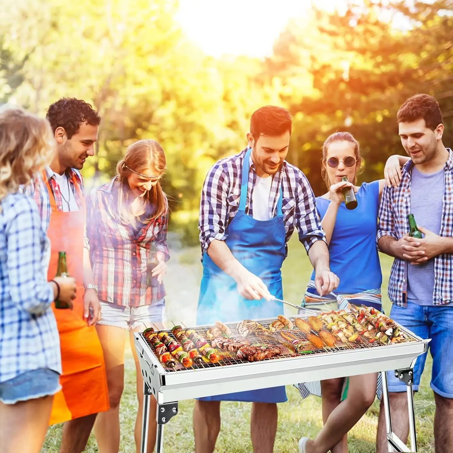 Portable Stainless Steel Charcoal BBQ Grill Foldable Camping Barbecue 73cm