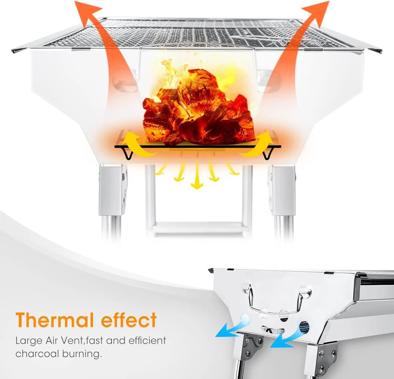 Portable Stainless Steel Charcoal BBQ Grill Foldable Camping Barbecue 73cm