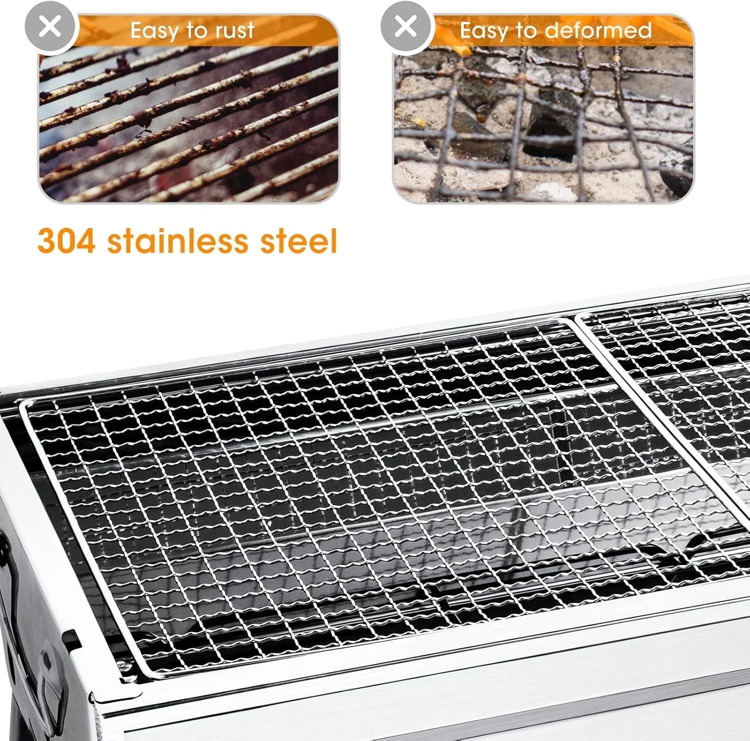 Portable Stainless Steel Charcoal BBQ Grill Foldable Camping Barbecue 73cm