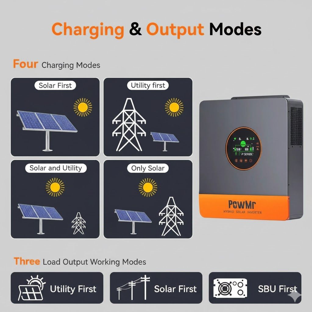 12KW Hybrid Solar Inverter, 48V DC, 220V–440V AC, 3-Phase On/Off-Grid Inverter with Dual MPPT, 180A/260A MPPT Solar Charger, High-Efficiency Power Output