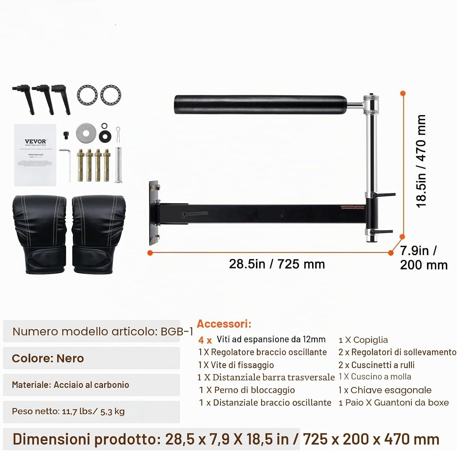 Wall Mounted Boxing Spinning Bar Speed Trainer with Gloves Adjustable Punching Equipment