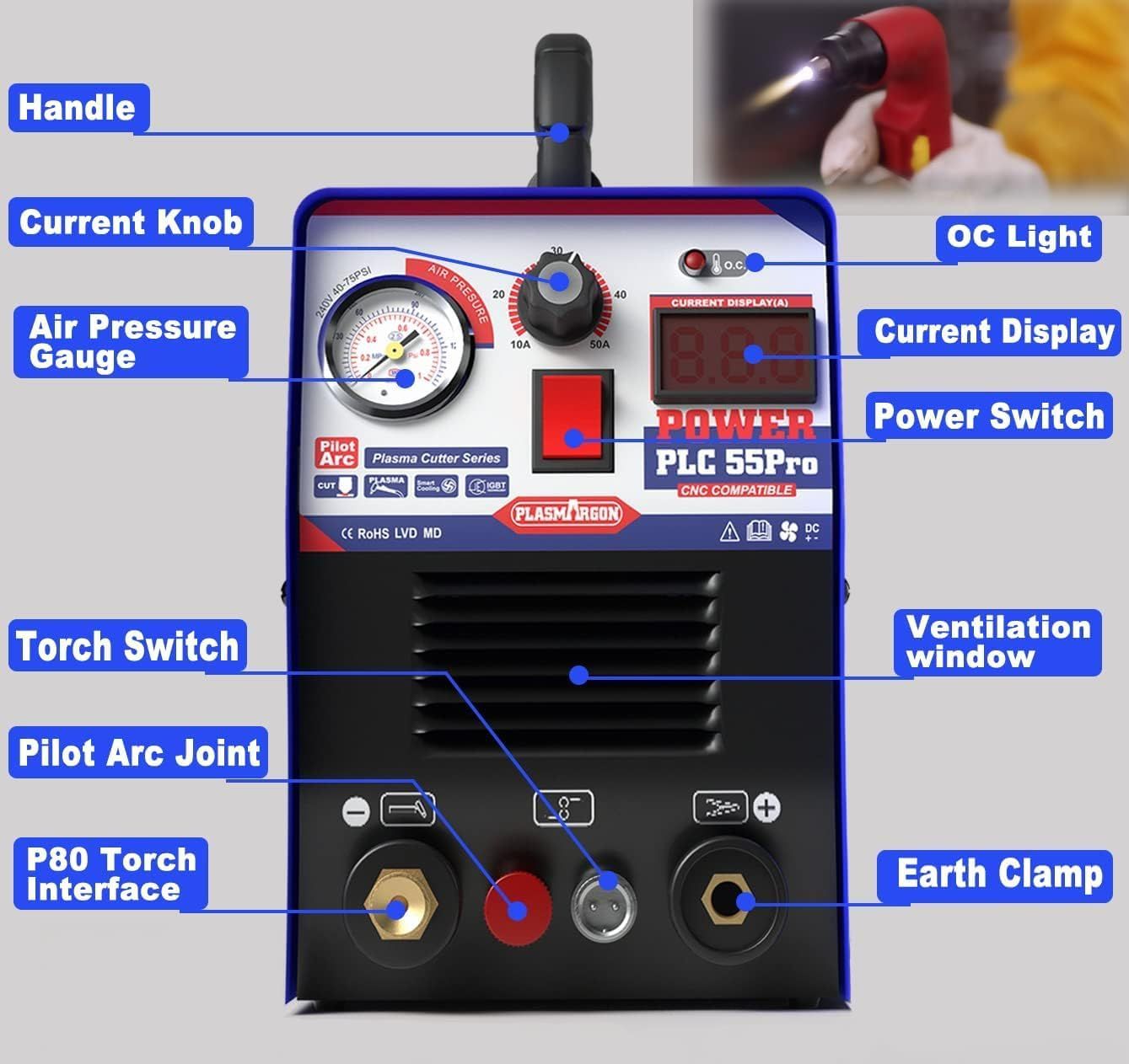 55A Plasma Cutter CUT55Pro 230V Air Plasma Cutting Machine IGBT Inverter